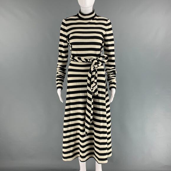 MARC JACOBS Size 2 Black White Wool Nylon Stripe Maxi Dress - Picture 1 of 6